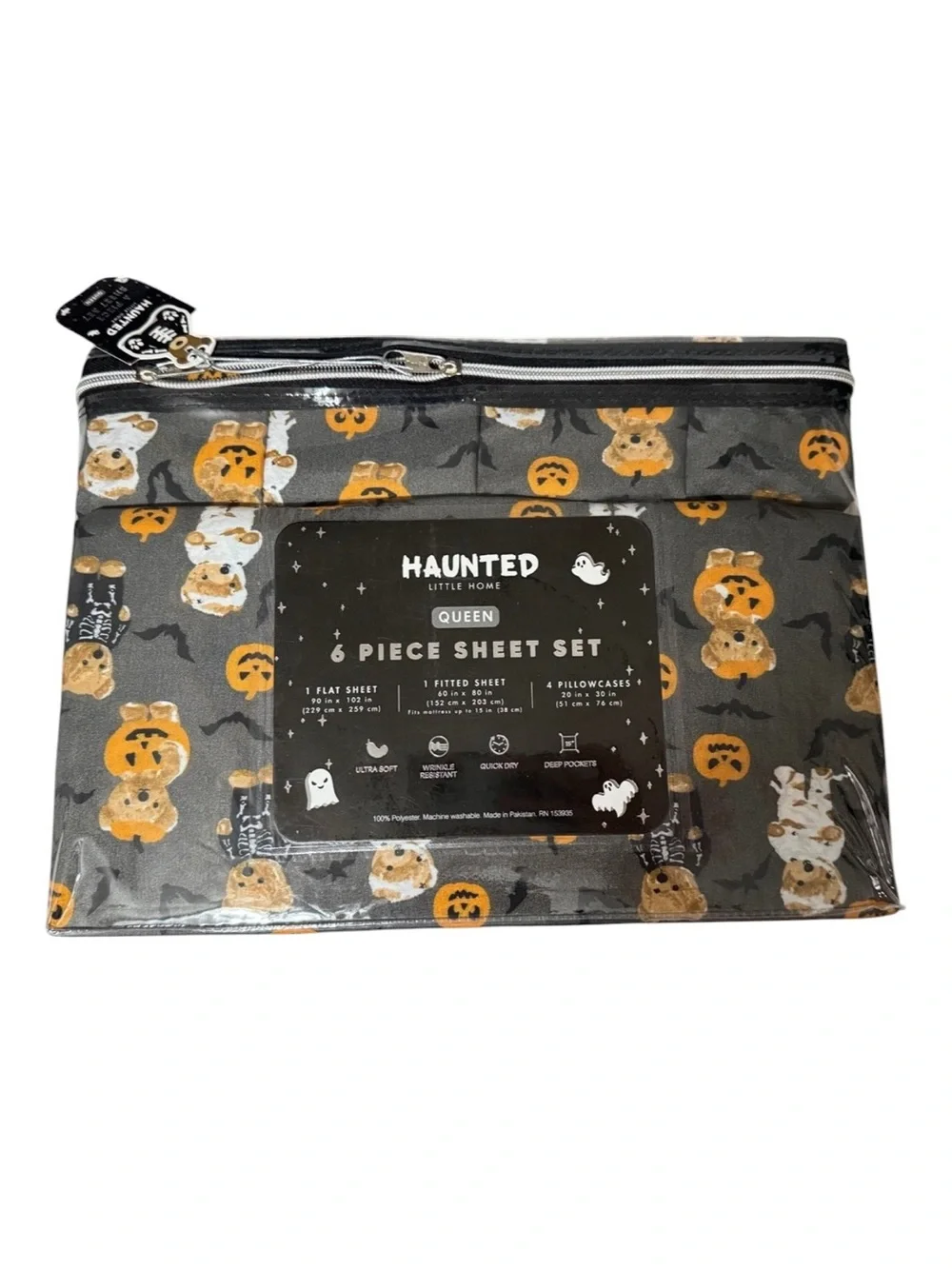 Haunted Little Home Queen Sheet Set Halloween Teddy Bear Bedding 6 Piece